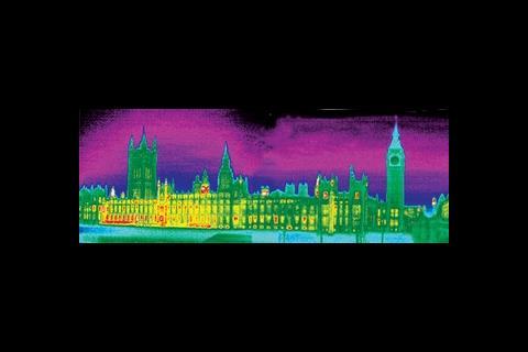 Thermal image of Westminister: yellow areas indicate highest heat loss